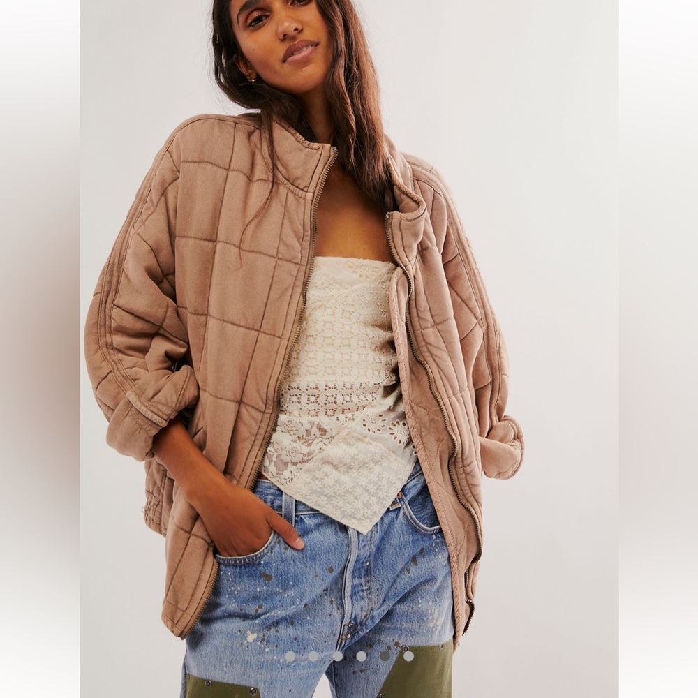 Free People Dolman Quilted Knit Jacket in Champagne Diamond